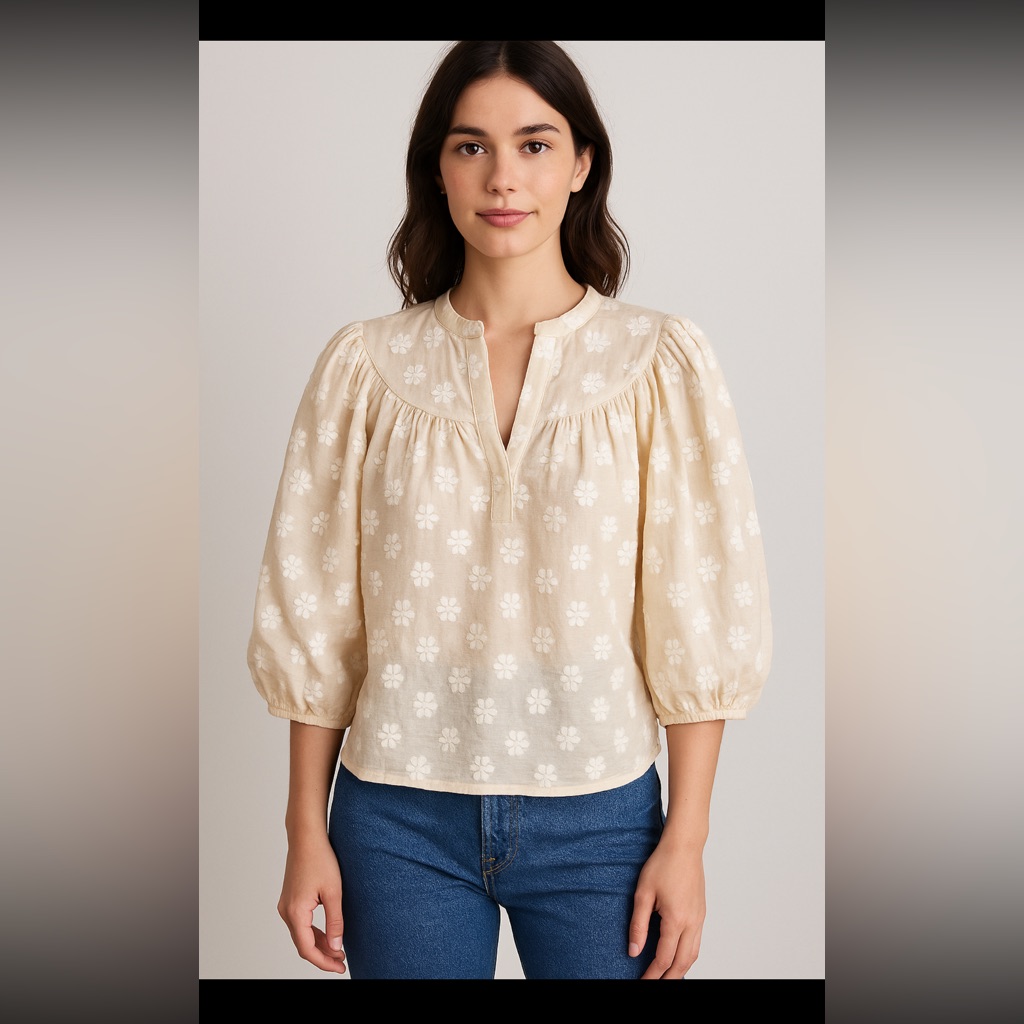 Anthropologie Corey Lynn Carter Cream Embroidered Floral Blouse Size Small